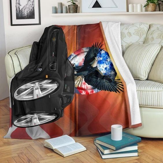 American Muscle Car Art Camaro Eagle Flag Sherpa Fleece Blanket