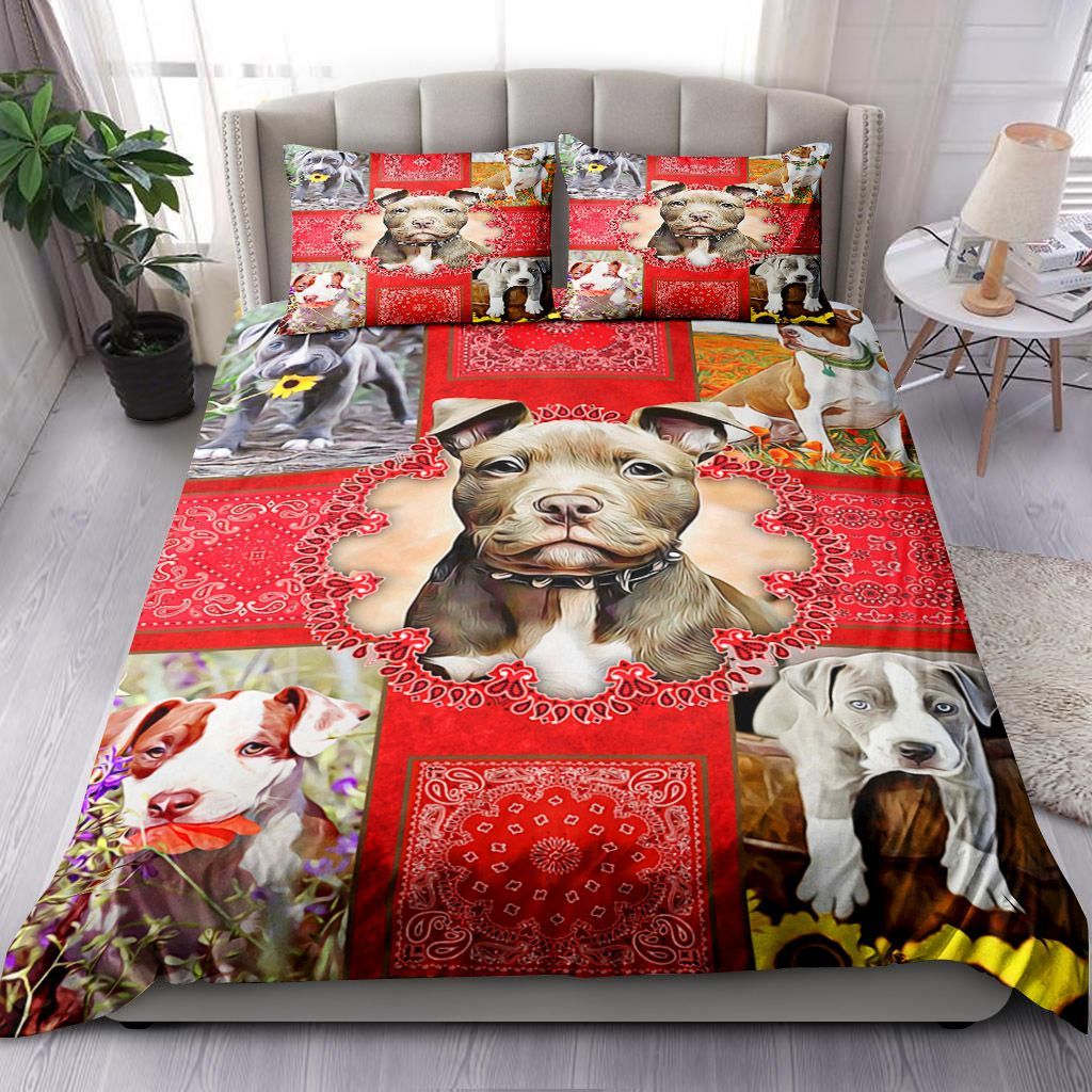 American Pitbull Terrier Red Bandanas Bedding Set