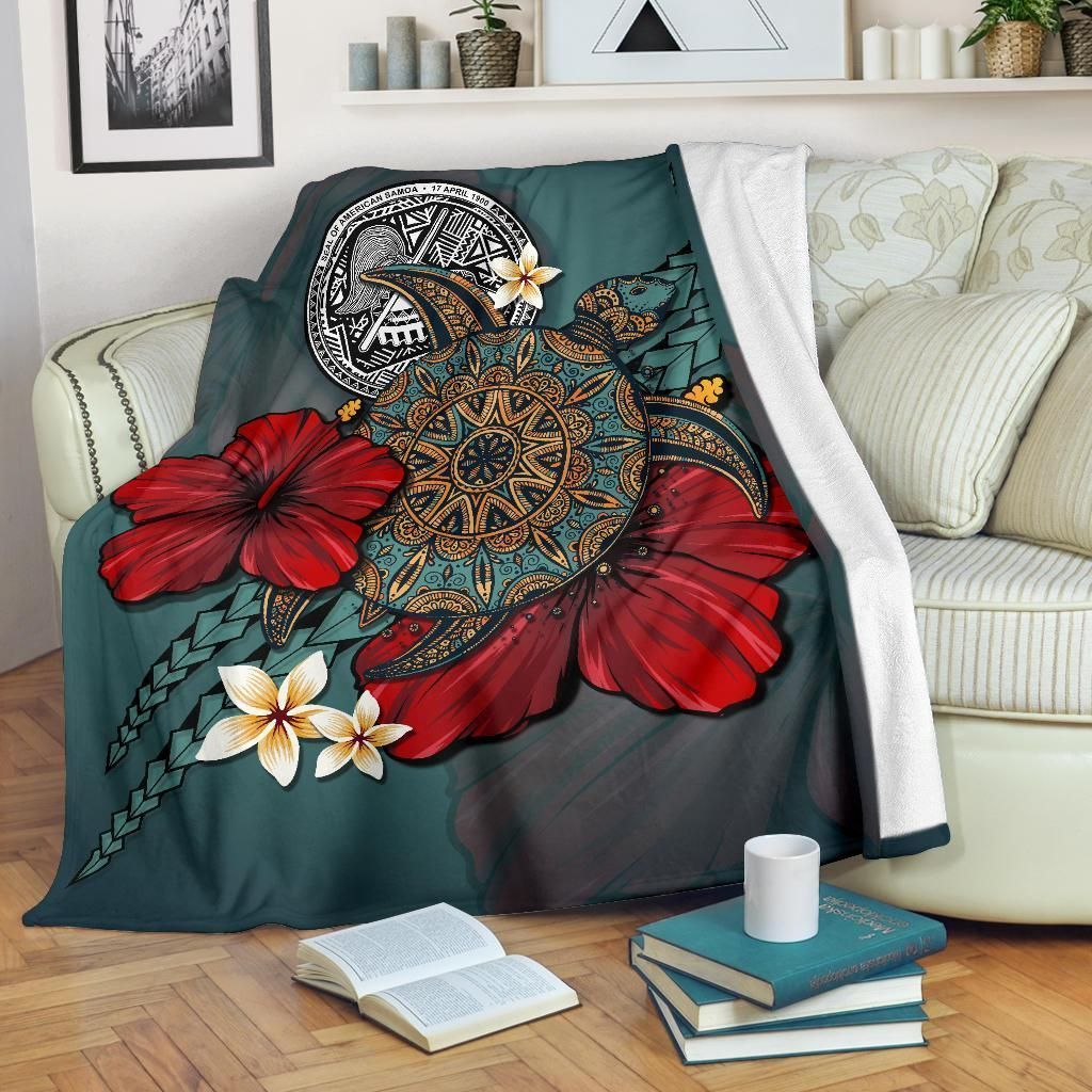 American Samoa Blue Turtle Tribal Sherpa Fleece Blanket