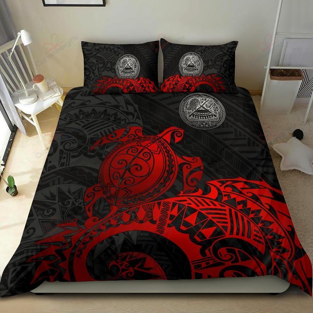 American Samoa Polynesian Turtle Full Red Bedding Set