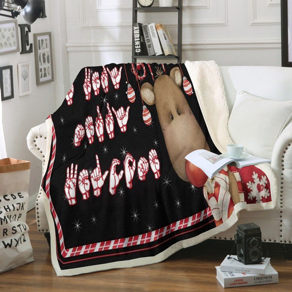 American Sign Language Asl Reindeer Christmas Sherpa Fleece Blanket