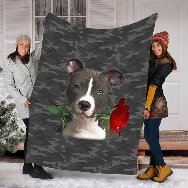 American Staffordshire Terrier Rose Zipper Dog Pocket Sherpa Fleece Blanket