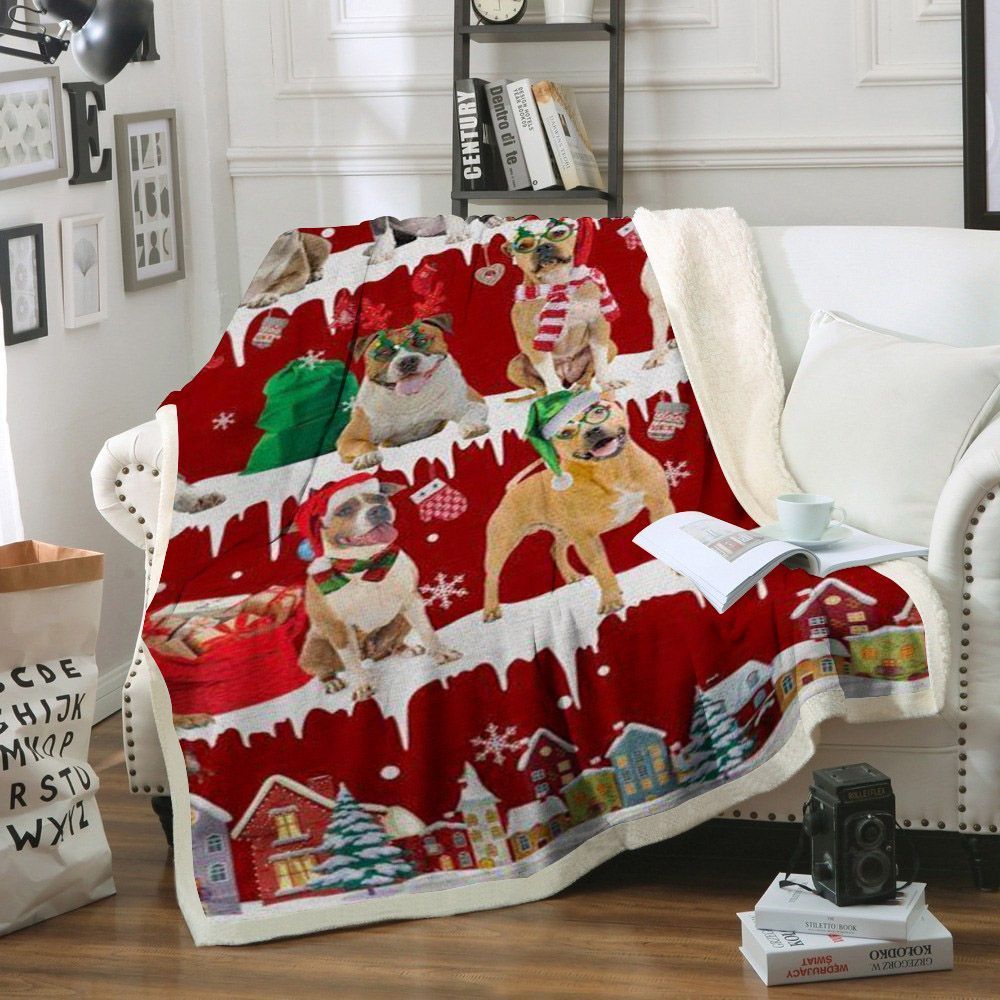 American Staffordshire Terrier Snow Christmas Sherpa Fleece Blanket