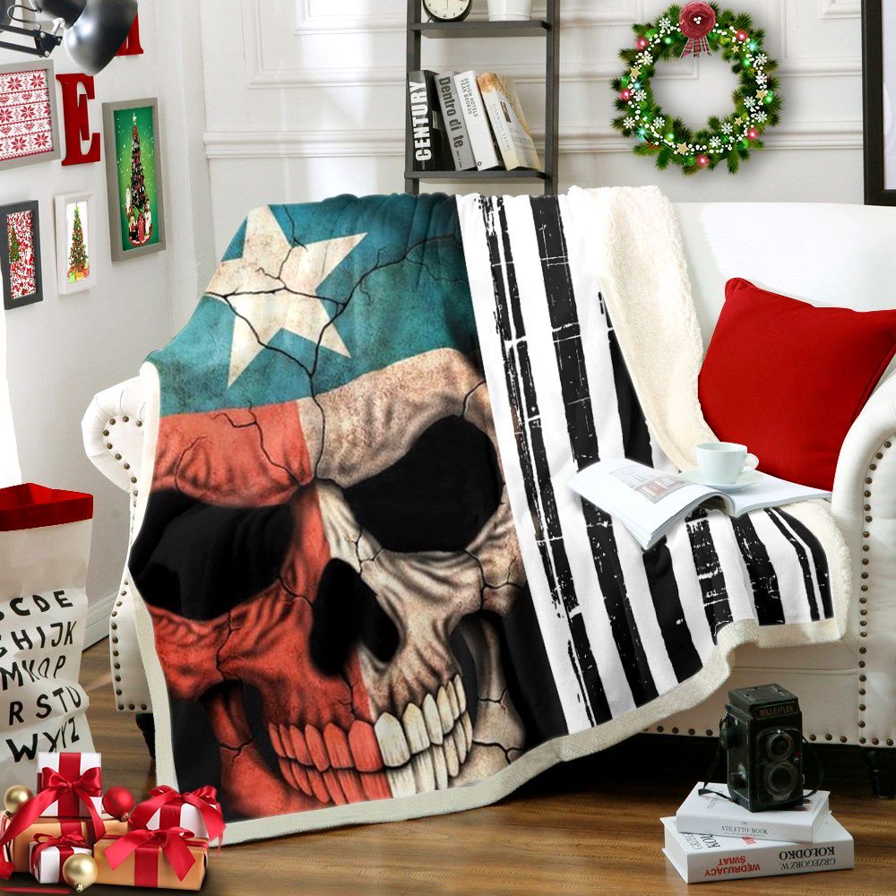 American Texas National Flag Skull Sherpa Fleece Blanket