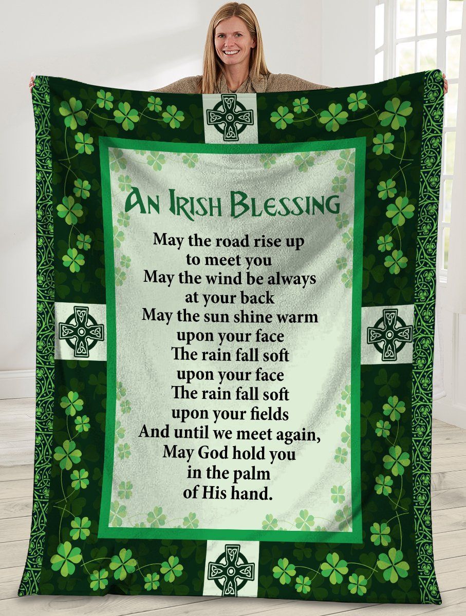 An Irish Blessing Irish Clover Irish Cross Sherpa Fleece Blanket
