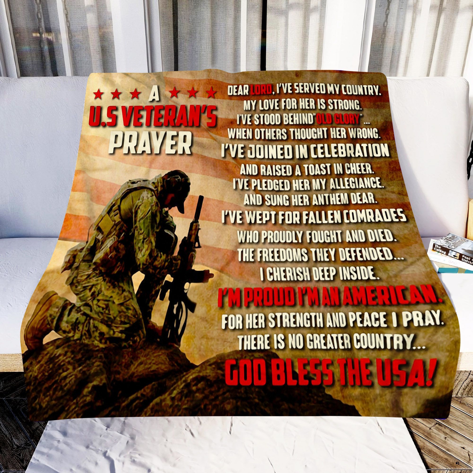 An US Veteran’s Prayer Sherpa Fleece Blanket