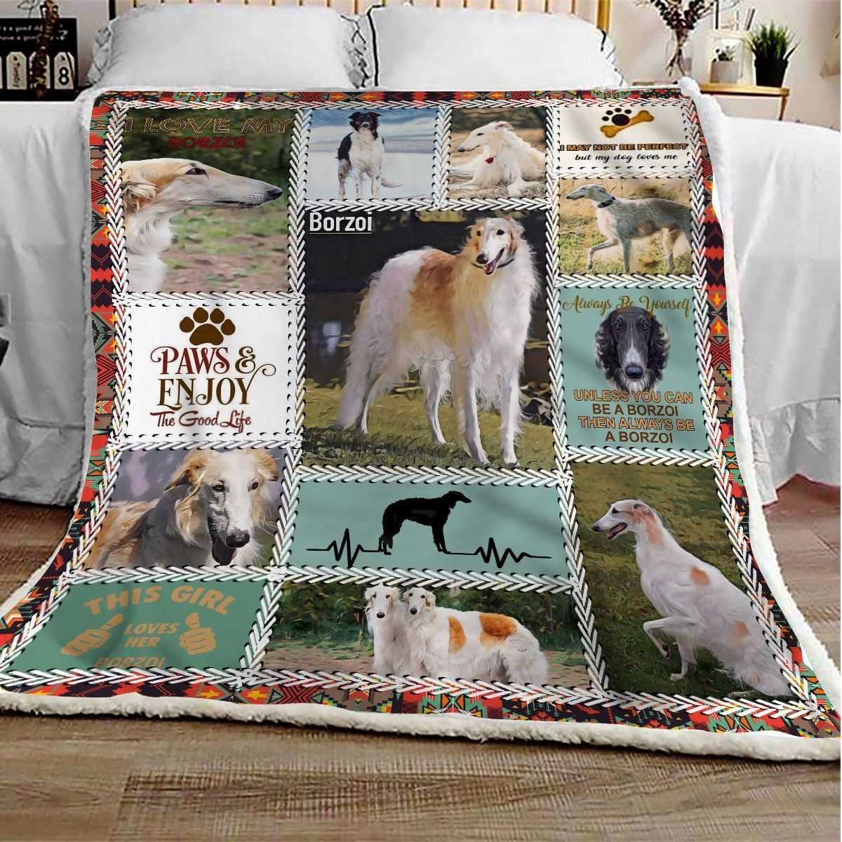 Anatomy Borzoi Sherpa Fleece Blanket