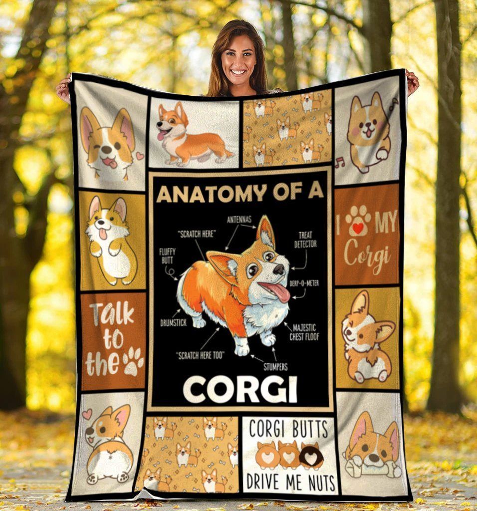 Anatomy Of A Corgi Dog Fleece Blanket