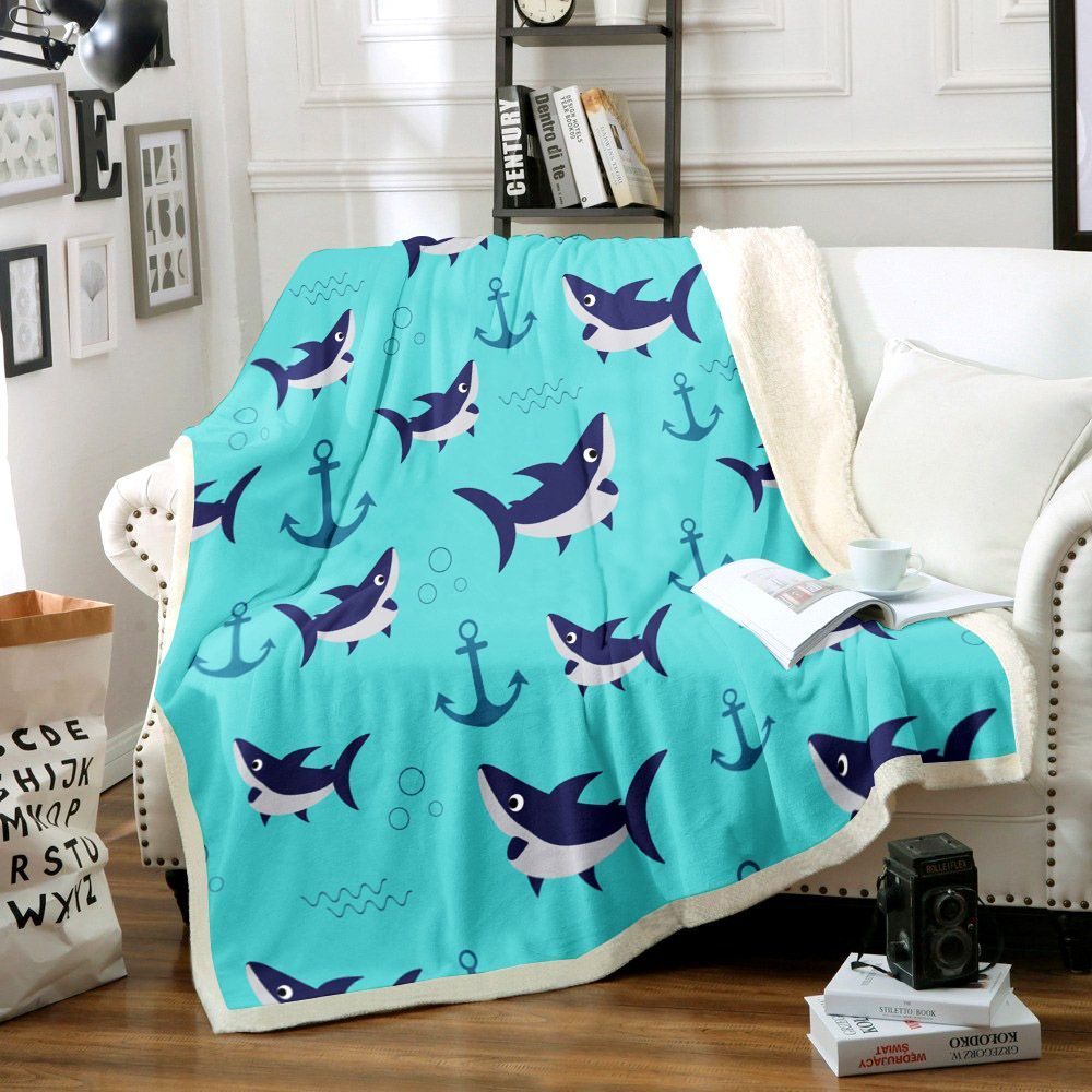 Anchor And Shark Sherpa Fleece Blanket