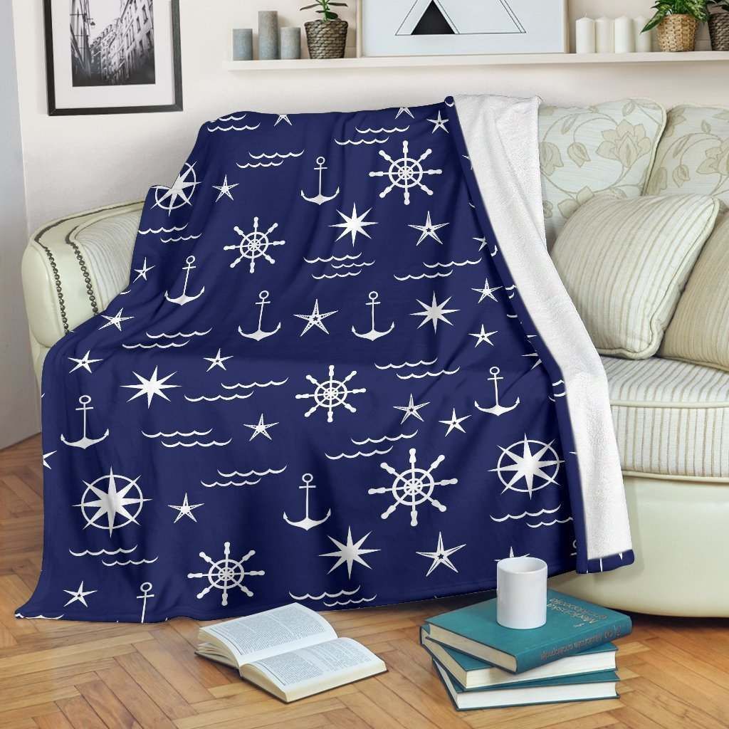 Anchor Nautical Sherpa Fleece Blanket