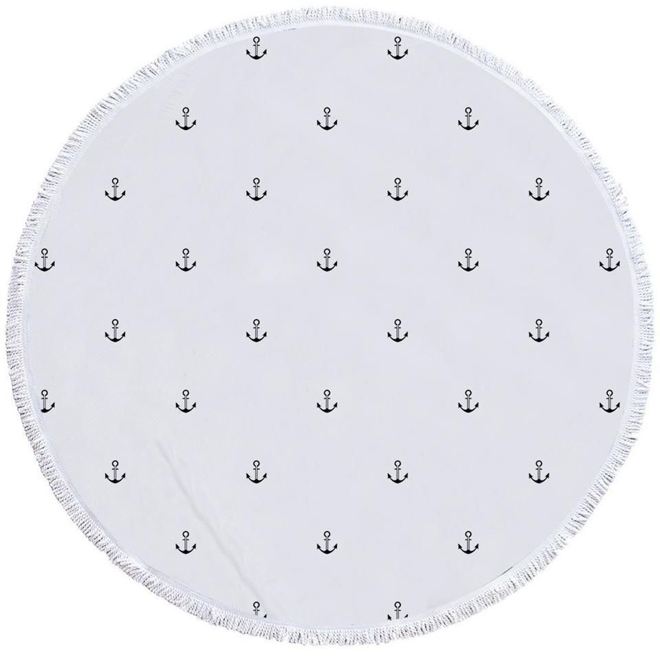 Anchor Patterns On White Round Beach Towel