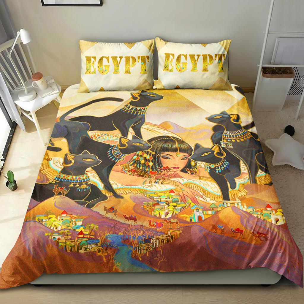 Ancient Egypt Cat And Beauty Girl Bedding Set