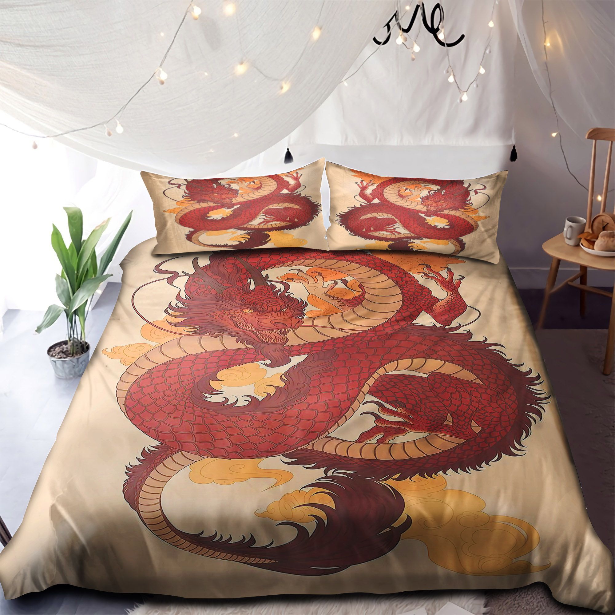 Ancient Red Dragon Bedding Set
