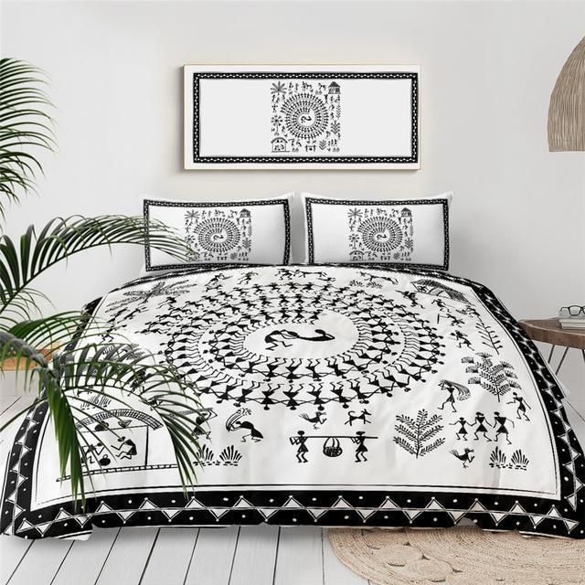Ancient Tribal Art Black And White Bedding Set