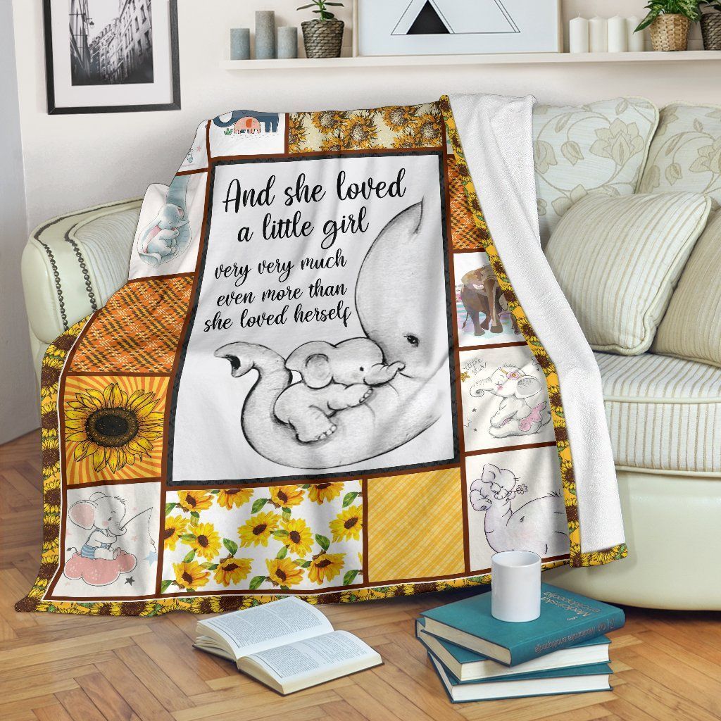 And She Loved A Little Girl Sunflower Elephant Sherpa Fleece Blanket
