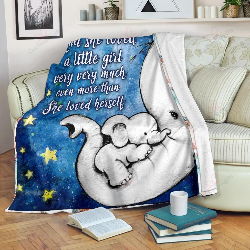 And She Loved Little Girl Elephant Mom Sherpa Fleece Blanket