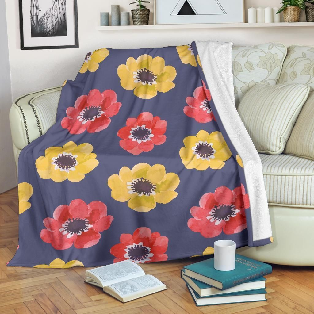 Anemone Pattern Print Design Blue Fleece Blanket