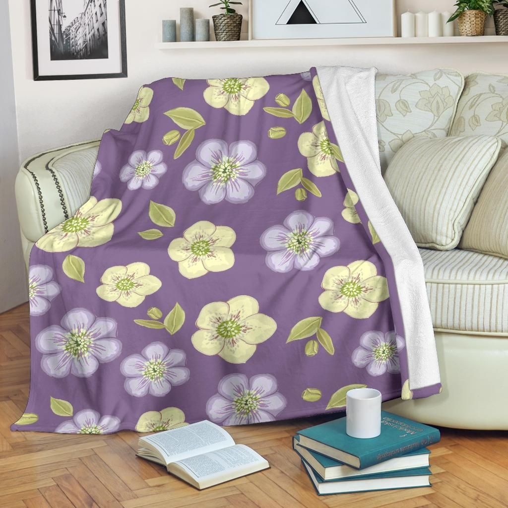 Anemone Pattern Print Design Purple Fleece Blanket