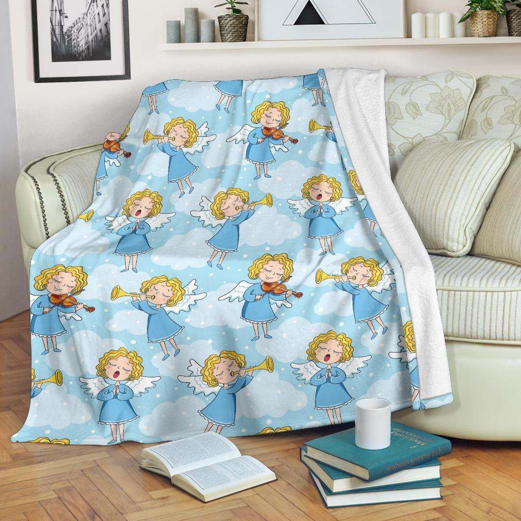 Angel Musician Pattern Sherpa Fleece Blanket