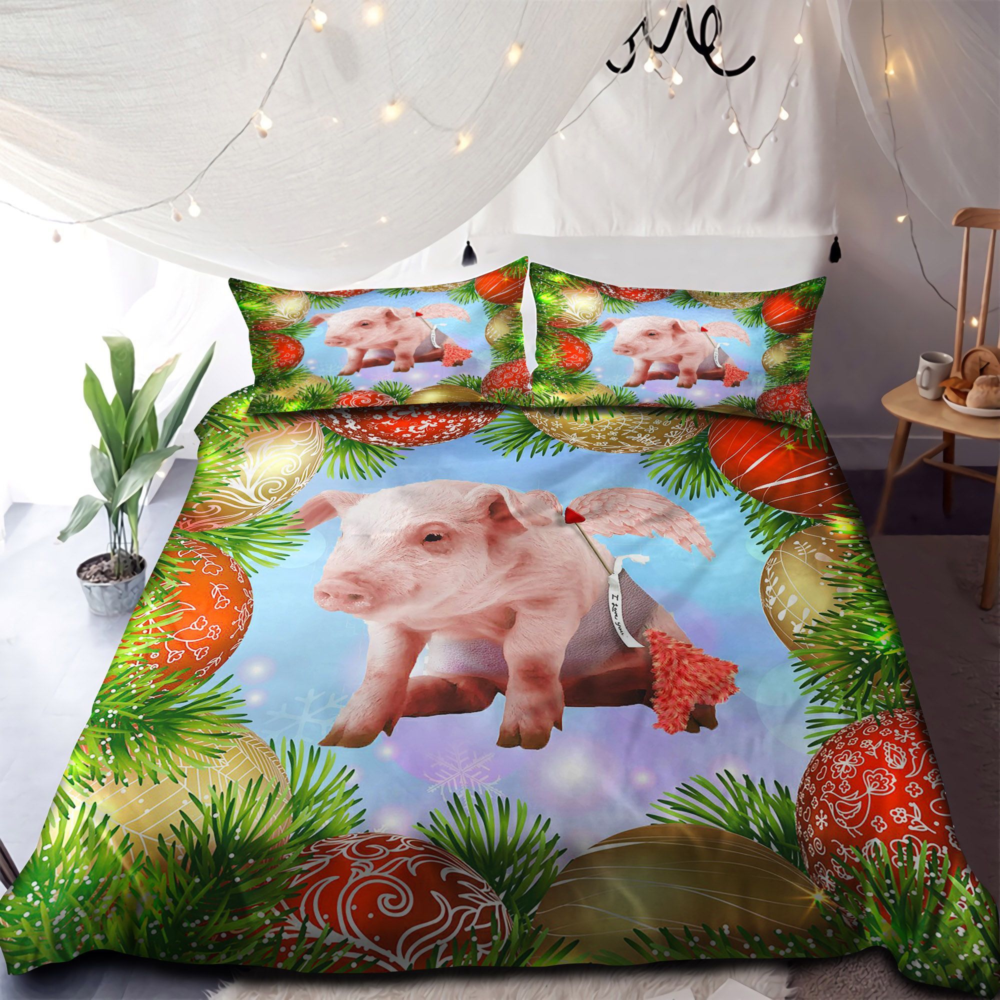 Angel Pig Merry Christmas Bedding Set