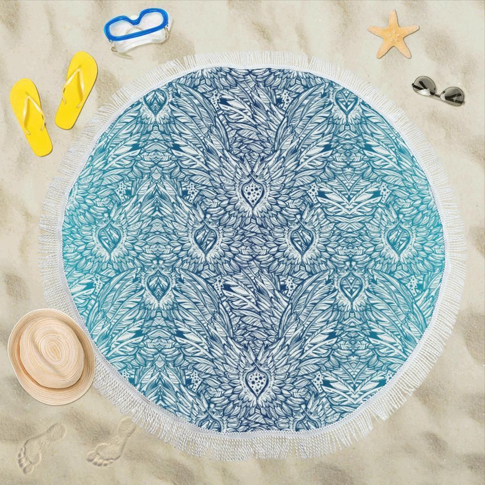 Angel Wings Boho Design Themed Print Round Beach Towel