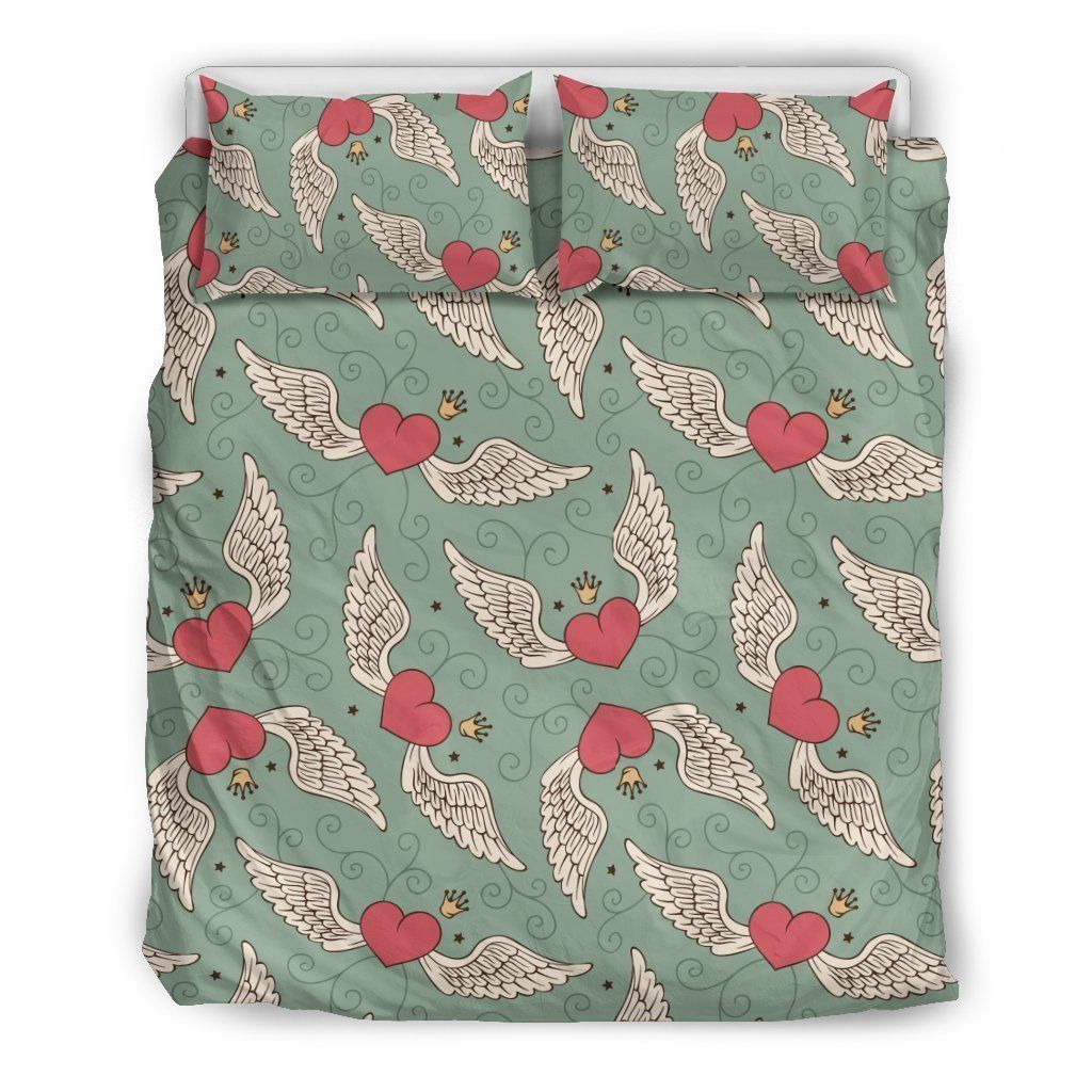 Angel Wings Heart Design Themed Print Bedding Set