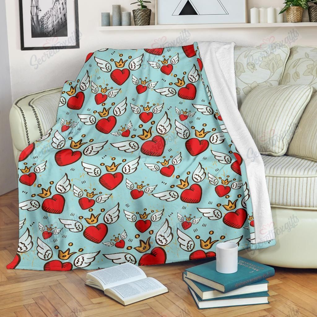 Angel Wings Heart Pattern Fleece Blanket