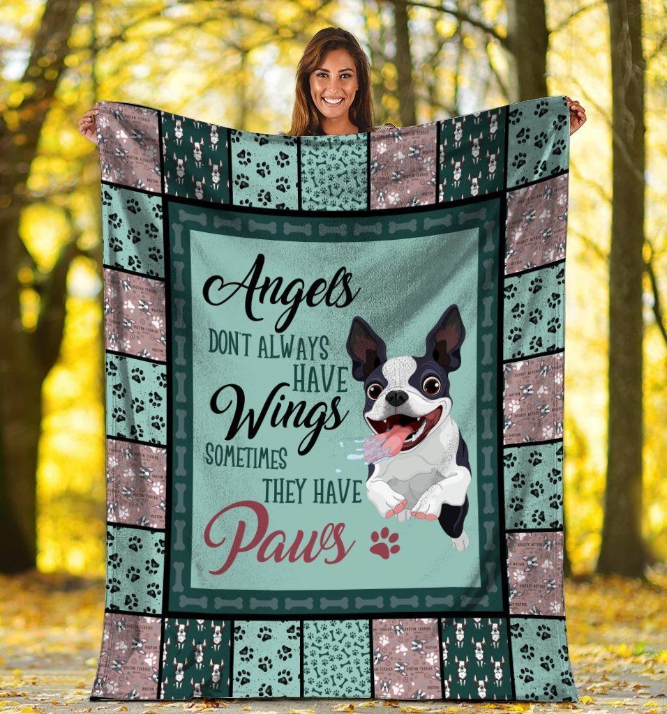 Angels Don’t Always Have Wings Boston Terrier Dog Fleece Blanket