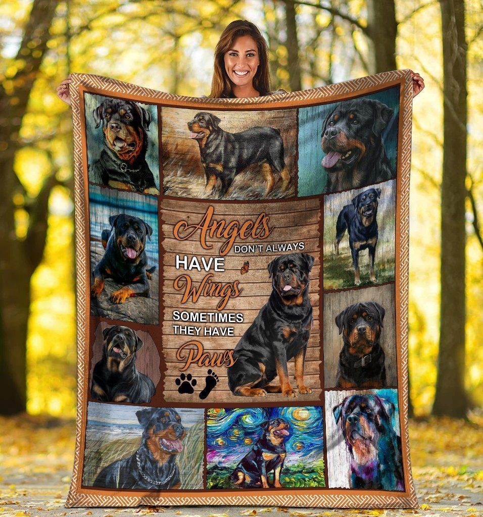 Angels Don’t Always Have Wings Rottweiler Dog Paw Fleece Blanket