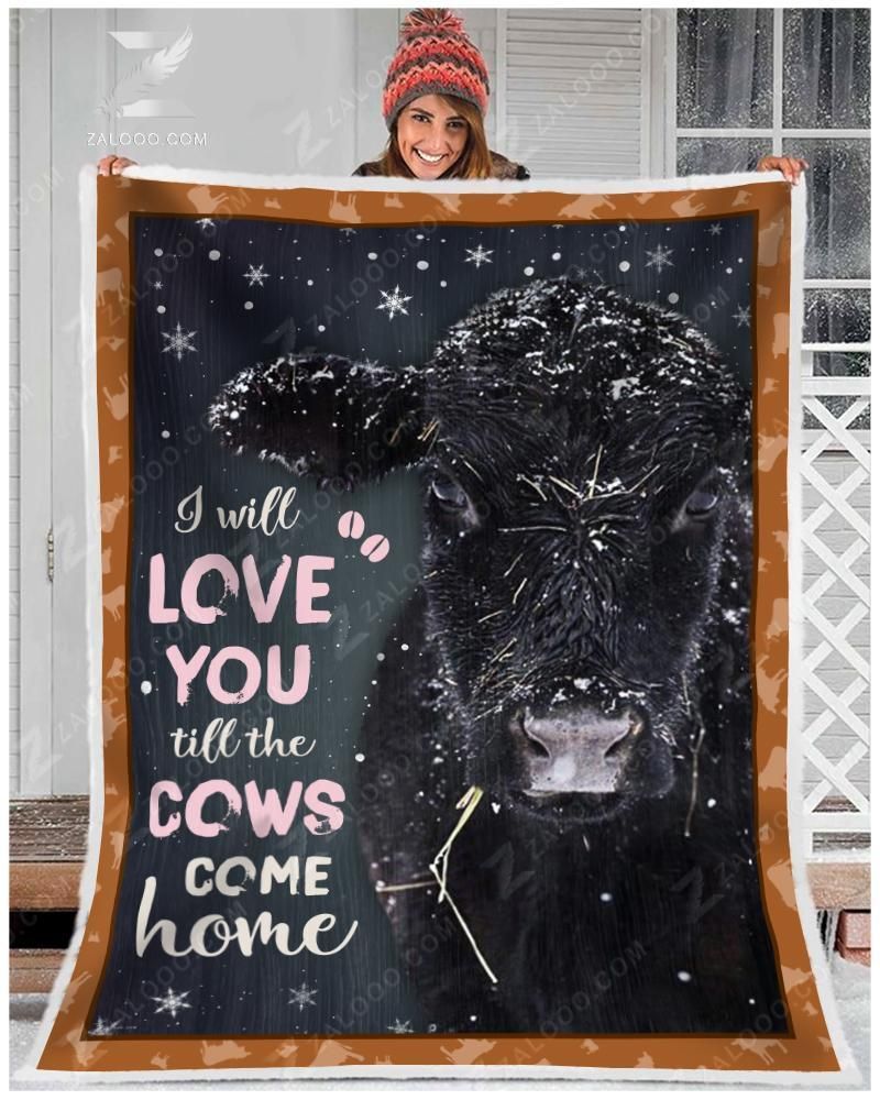 Angus Cow I Will Love You Sherpa Fleece Blanket