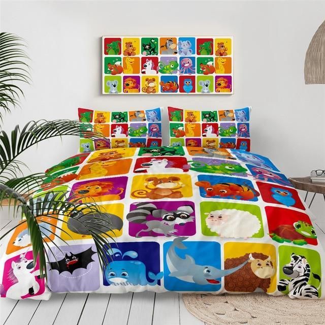 Animal Alphabet Colorful Squares Design Bedding Set