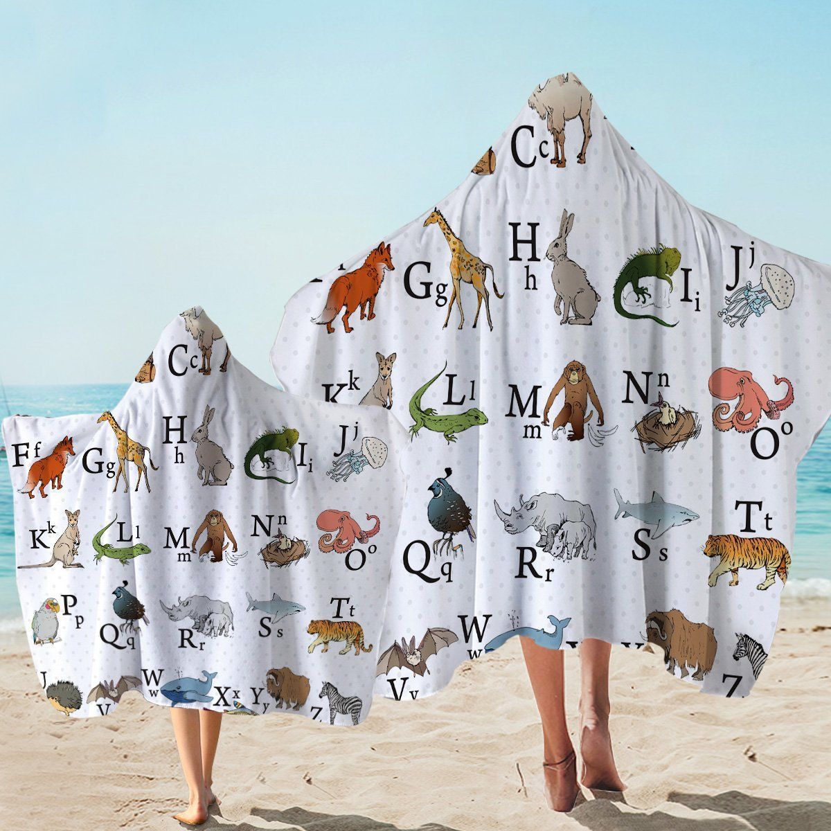 Animal Alphabet On White Pattern Printed Hooded Towel