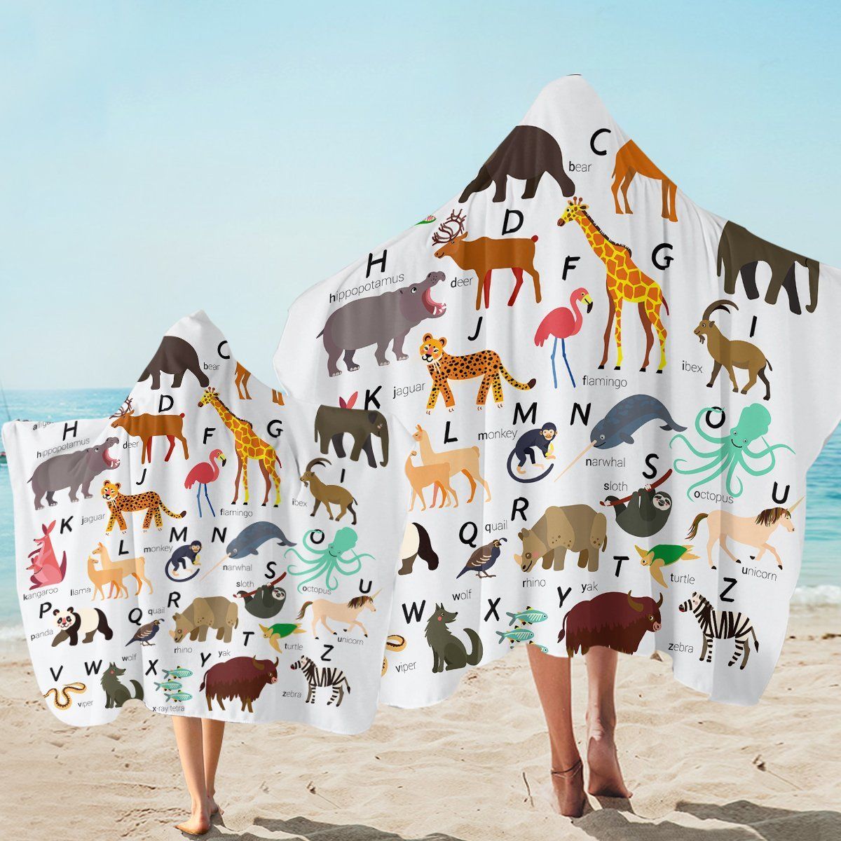 Animal Alphabet White Printed Hooded Towel