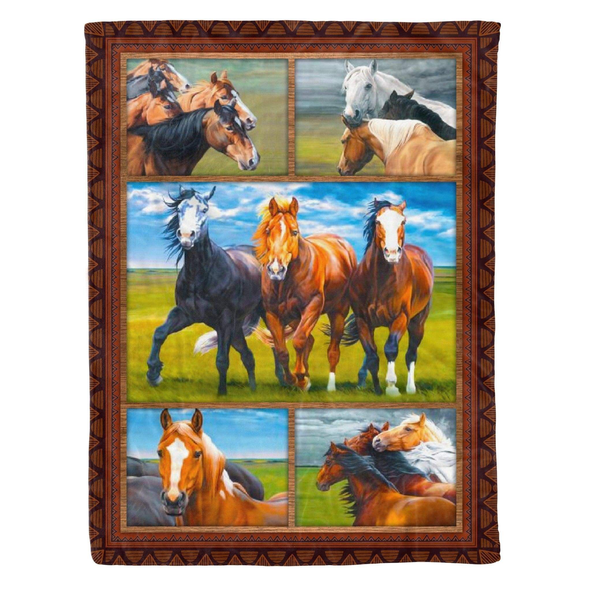 Animal Horse Green Field Fleece Blanket Gift For Men