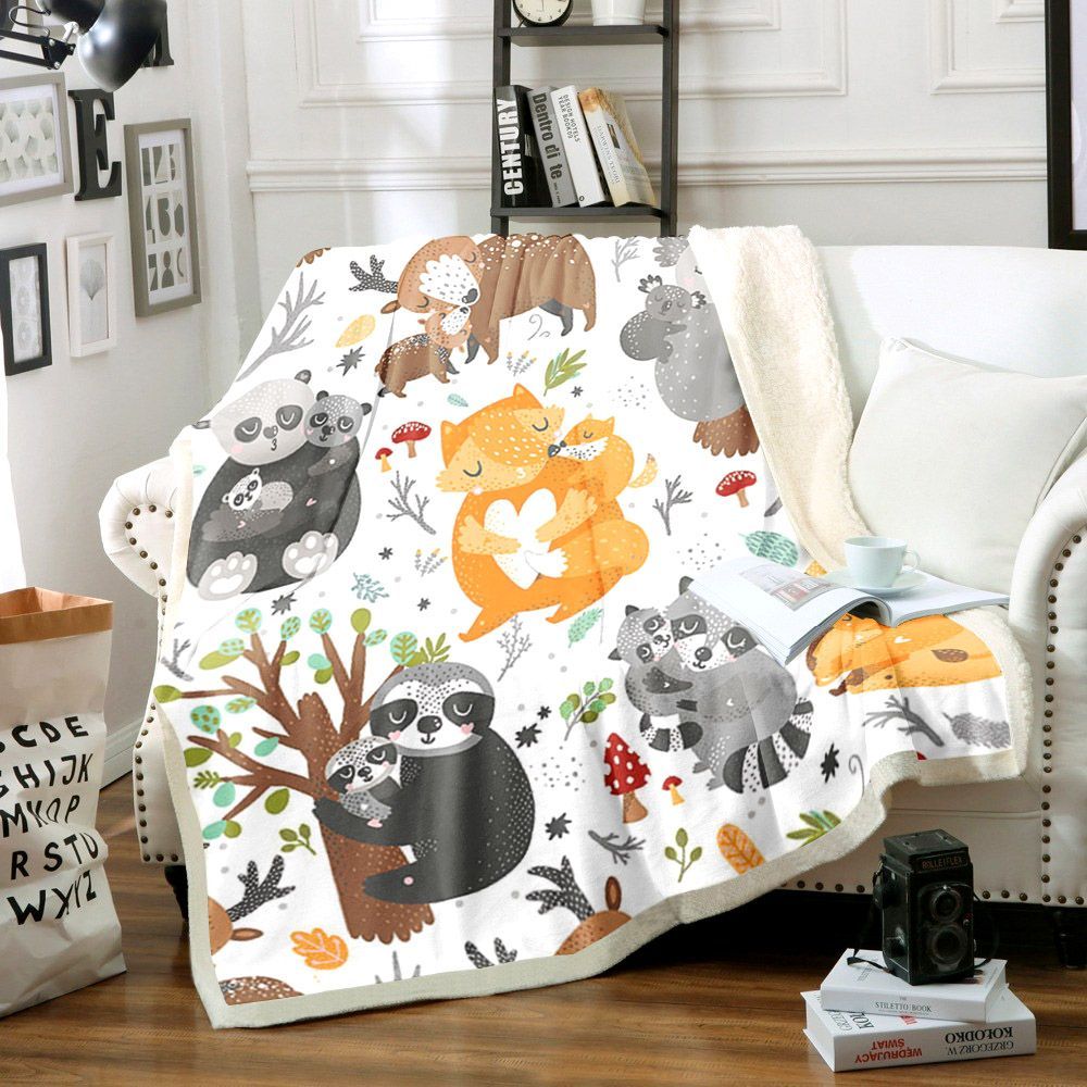 Animal Hugs Babes In The Forest Sherpa Fleece Blanket