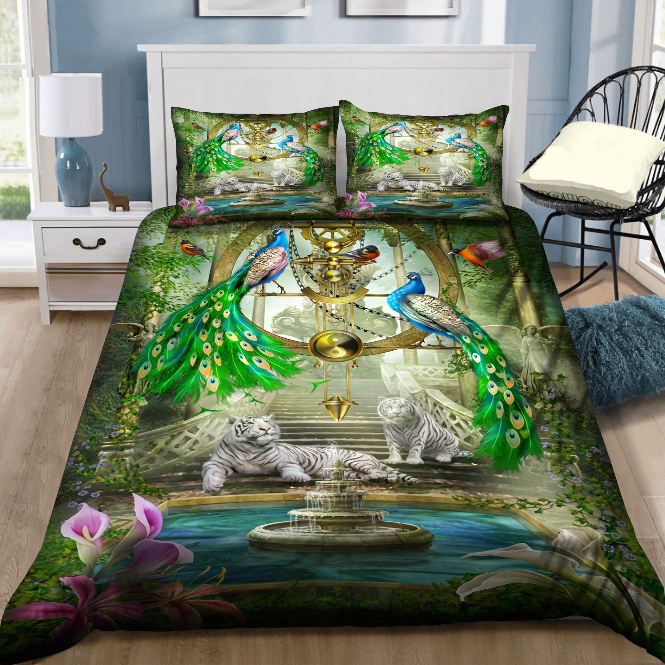 Animal In Garden Tiger Peacock Bird Bedding Set