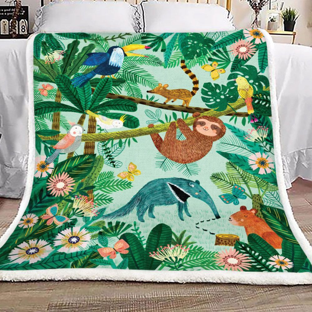 Animal In Tropical Forest Sherpa Fleece Blanket