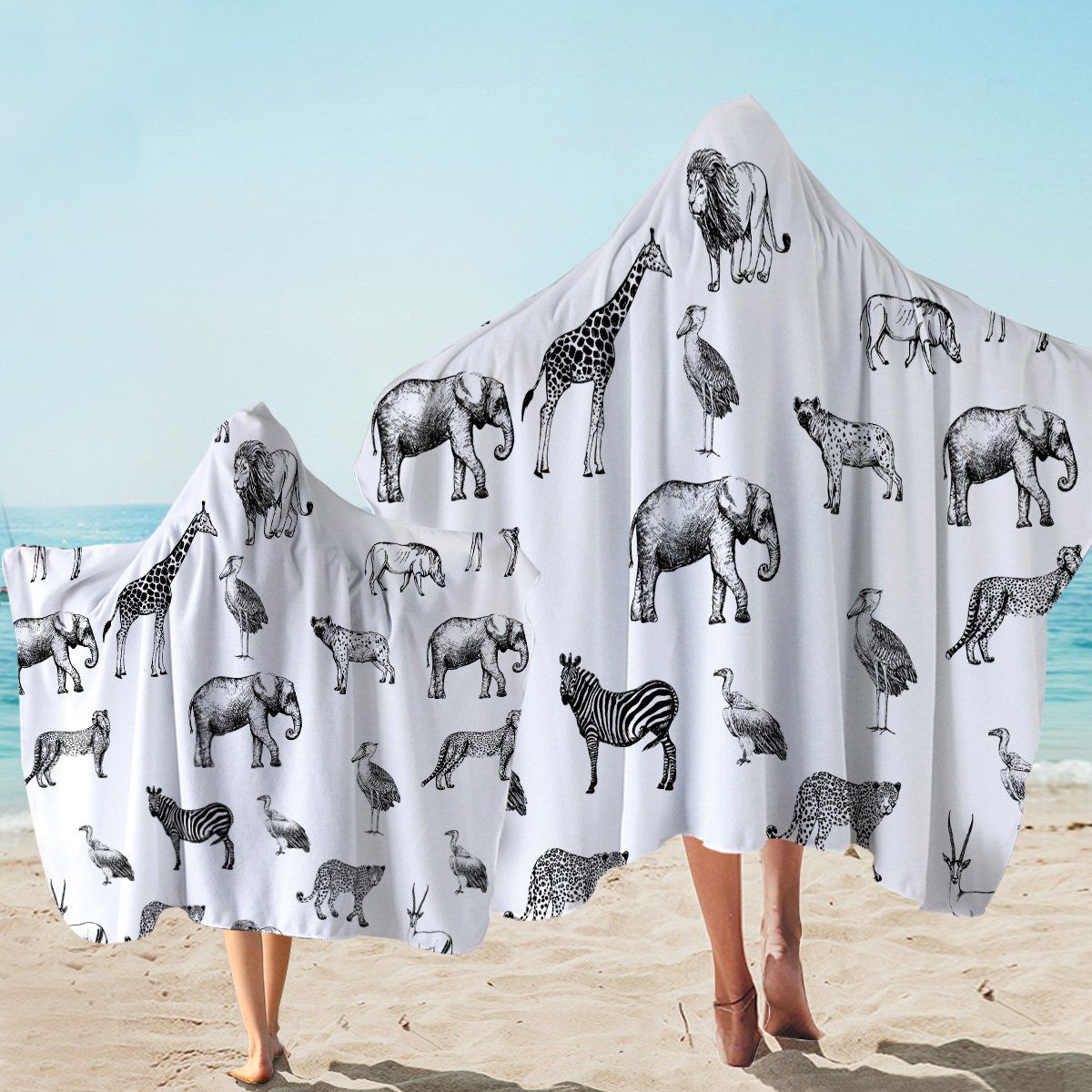 Animal Patterns White And Black Printed Hooded Towel