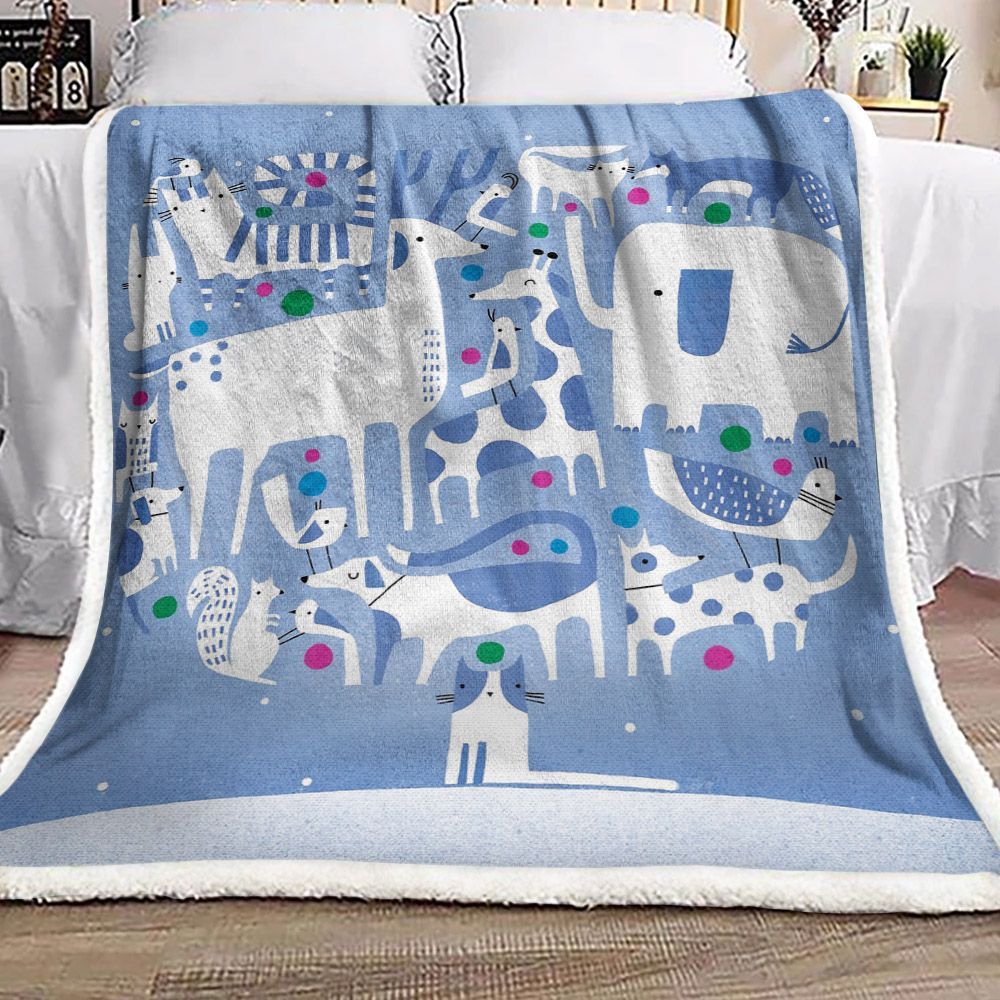 Animal Tree Sherpa Fleece Blanket