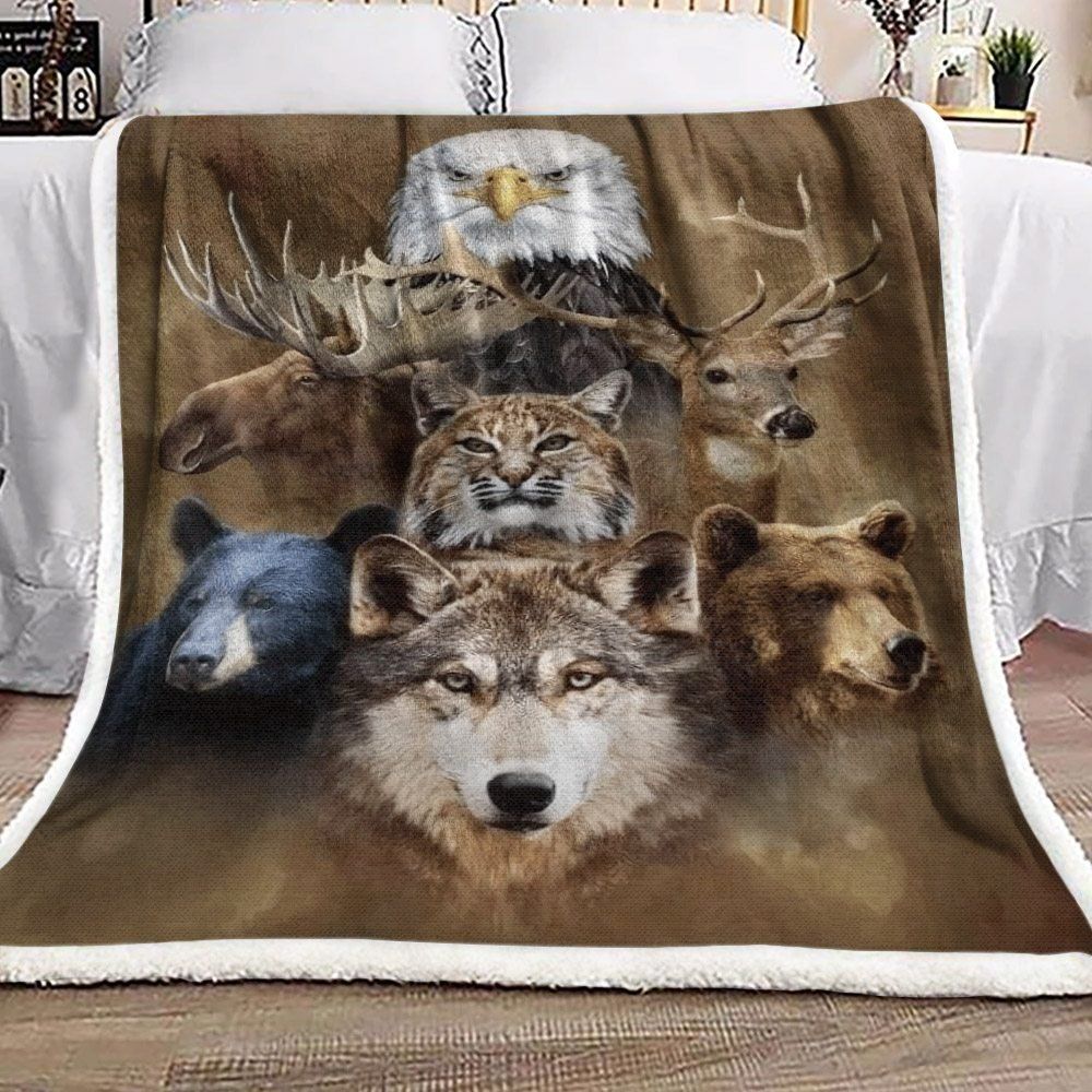 Animal Wolf Bear Cat Deer Sherpa Fleece Blanket