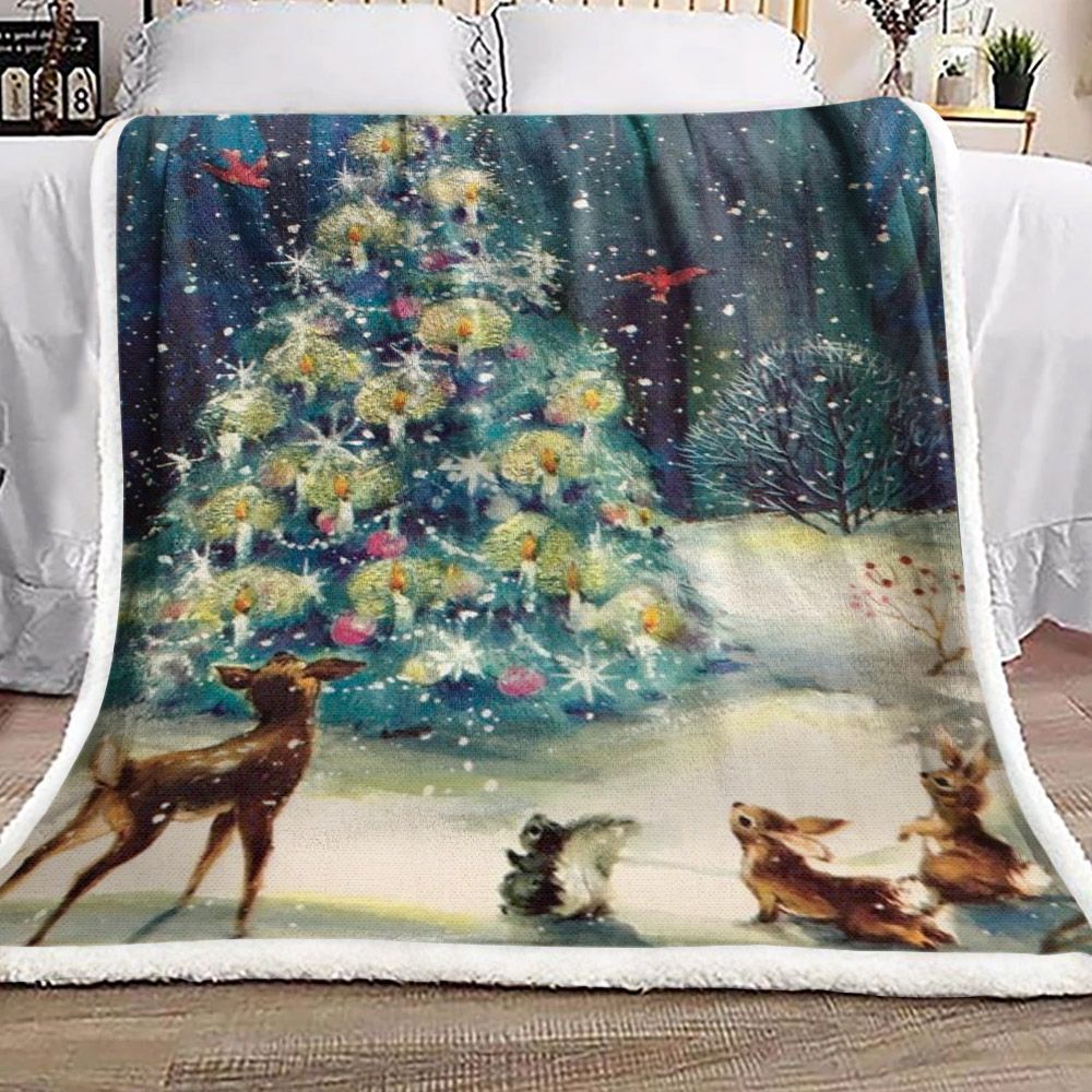 Animals Christmas Tree Sherpa Fleece Blanket