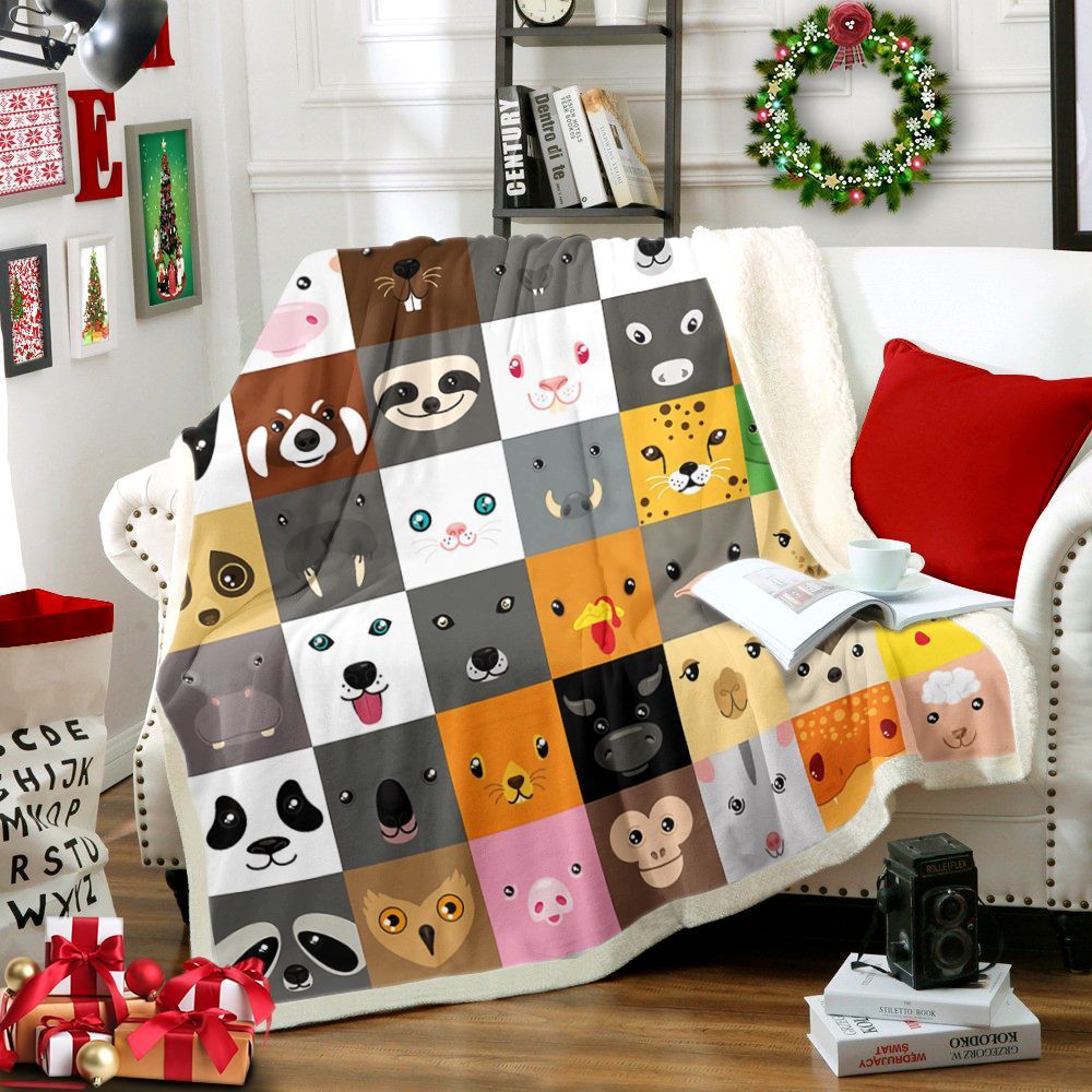 Animals Cute Face Sherpa Fleece Blanket