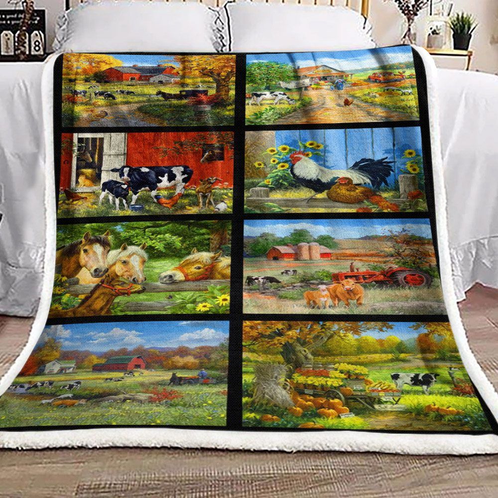 Animals In Farm Sherpa Fleece Blanket