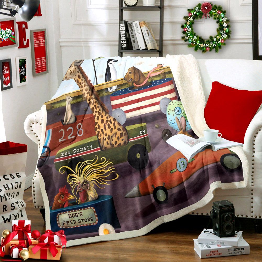 Animals Racing Sherpa Fleece Blanket
