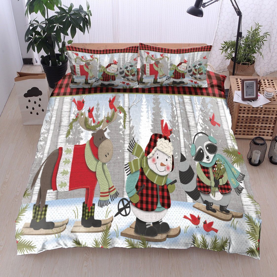 Animals Snowman Christmas Bedding Set