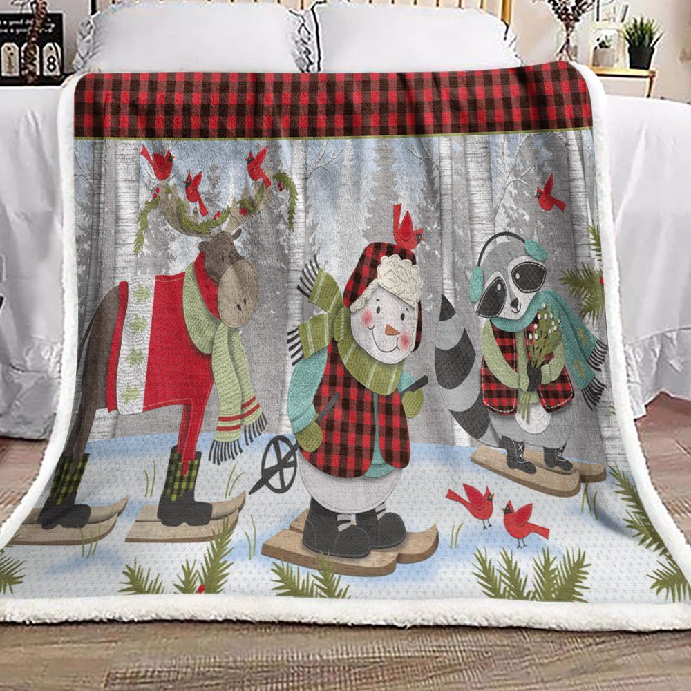 Animals Snowman Christmas Sherpa Fleece Blanket
