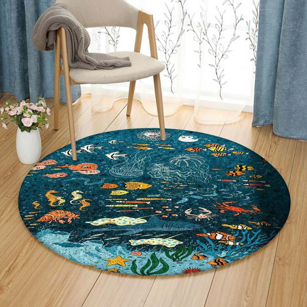 Animals Underwater Round Carpet