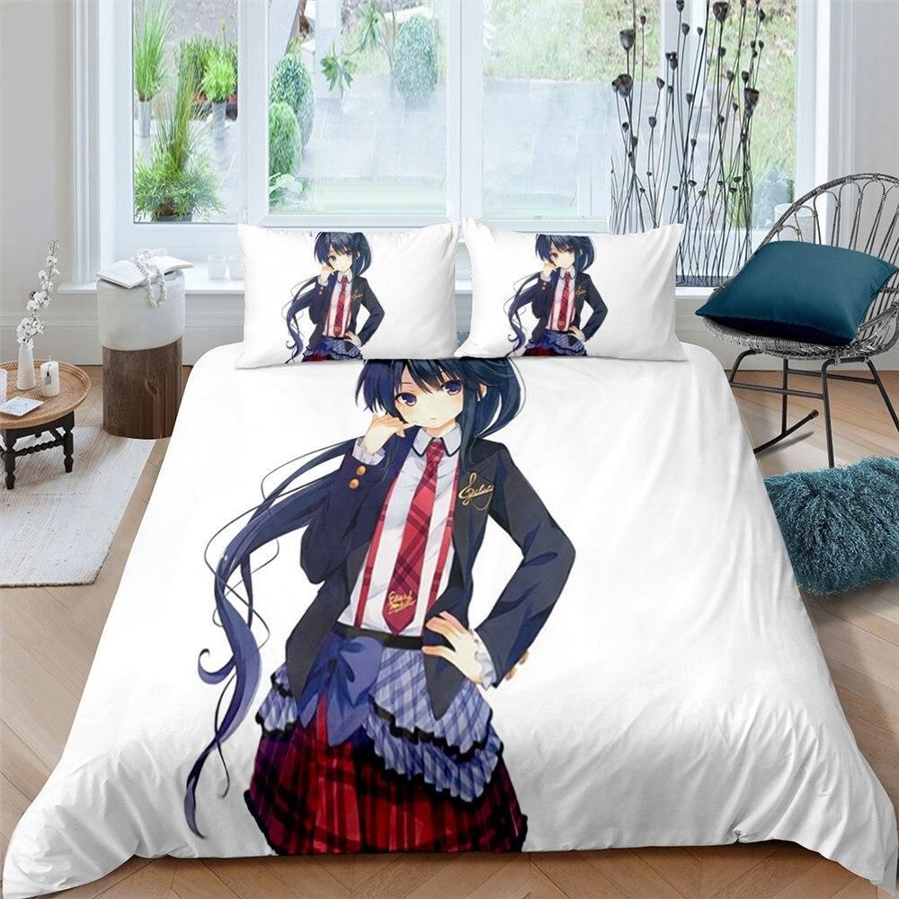 Anime Schoolgirl White Bedding Set