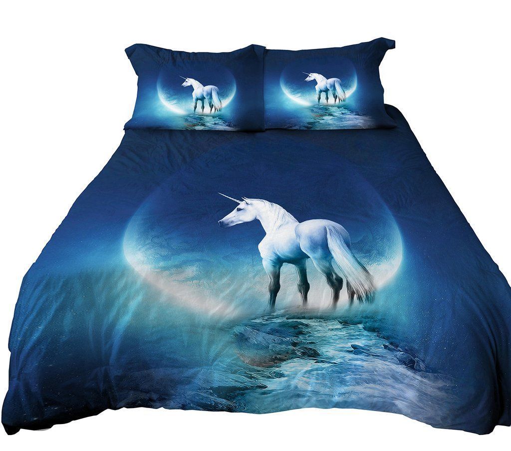 Anoleu Blue Unicorn Bedding Set