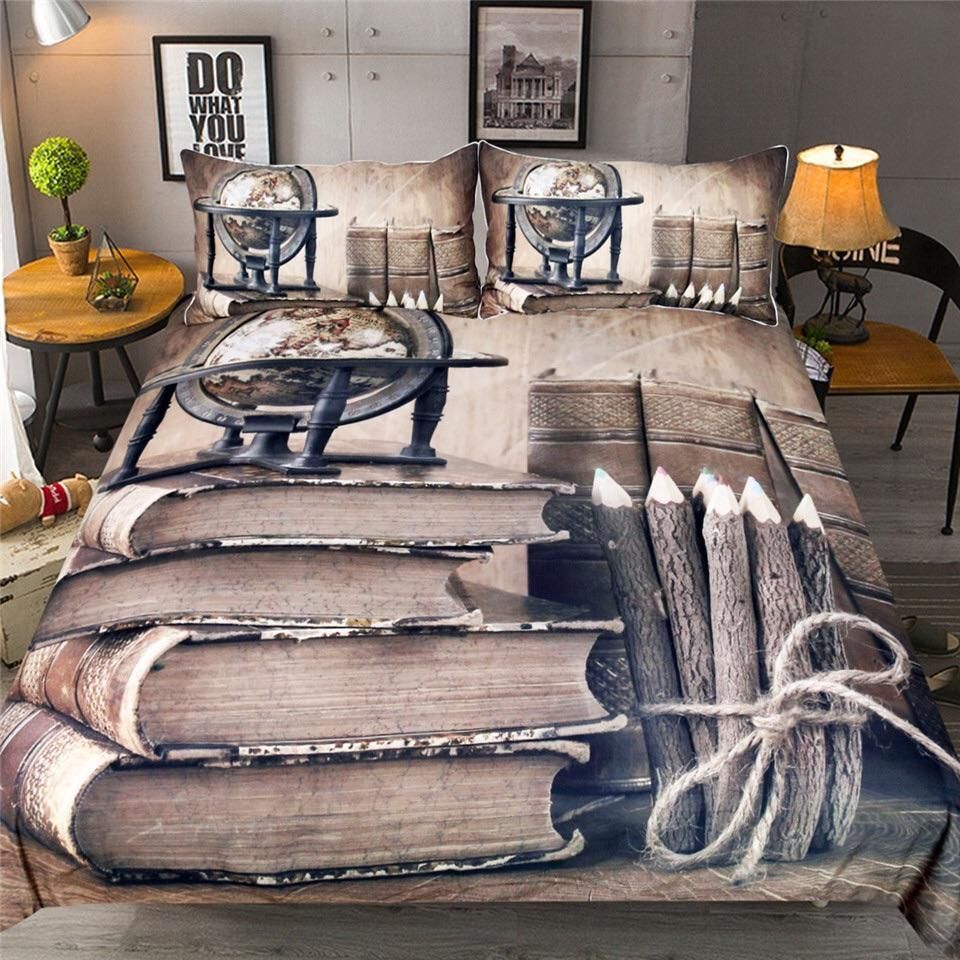 Antique Books With Wooden Pencils Bedding Set